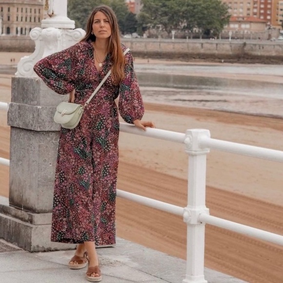 Zara Floral Print Full Length V-Neck Jumpsuit Size L - Picture 5 of 9